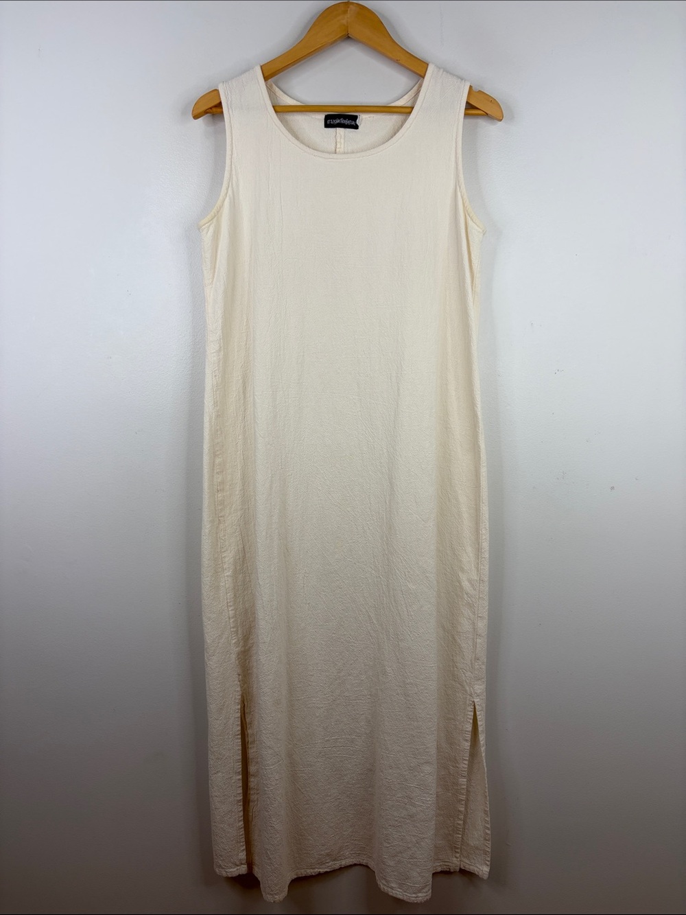 Vintage Maxi Dress Womens Medium Cream Cotton Gauze Long Tank Made in Canada